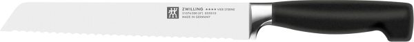 ZWILLING Vier Sterne Brotmesser, Klingenlänge: 20 cm, Klingenblatt mit Wellenschliff, Rostfreier Spezialstahl, Ergonomischer Kunststoff-Griff, Schwarz [Made in Germany], Bunt 1