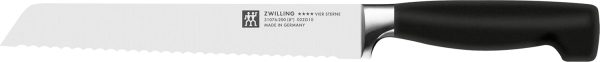 ZWILLING Vier Sterne Brotmesser, Klingenlänge: 20 cm, Klingenblatt mit Wellenschliff, Rostfreier Spezialstahl, Ergonomischer Kunststoff-Griff, Schwarz [Made in Germany], Bunt 7