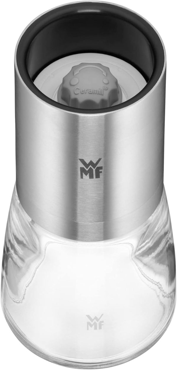 WMF De Luxe Salz und Pfeffermühle 14 cm, unbefüllt, Salzmühle, Pfeffermühle Keramikmahlwerk, Cromargan Edelstahl, Glasbehälter, Mühle für Salz, Pfeffer, Chillischoten 3