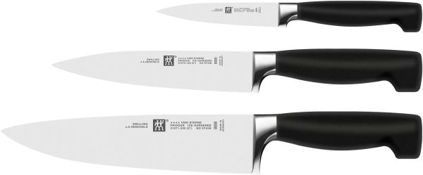 ZWILLING Vier Sterne Messer-Set, 3-teilig (Spick/Garniermesser 10 cm, Fleischmesser 16 cm, Kochmesser 20cm), Rostfreier Spezialstahl, Ergonomischer Kunststoff-Griff, Schwarz [Made in Germany] 1