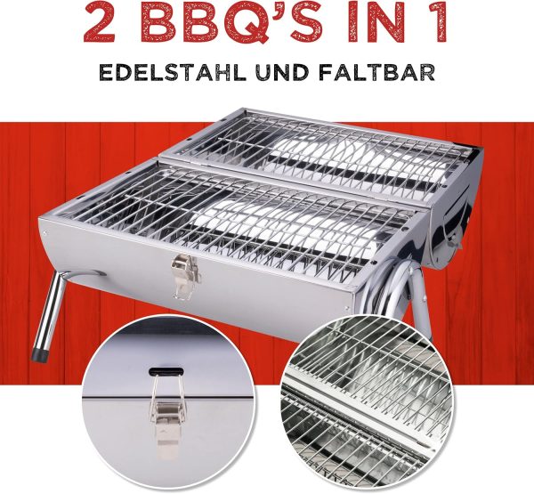 BBQ Collection - Klappgrill - Doppel Grillfläche - Edelstahl/Rost Frei Inox 4