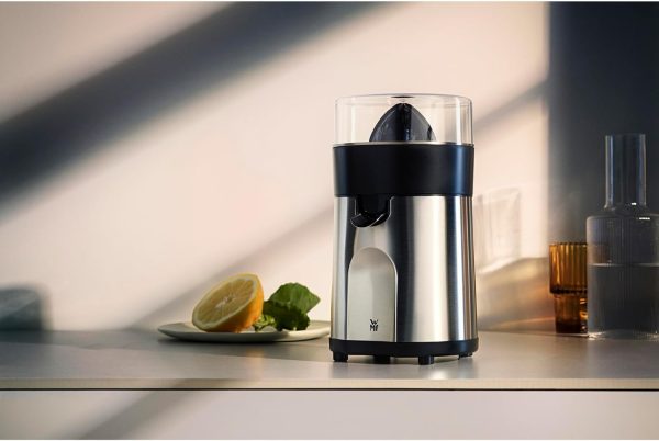 WMF Stelio Saftpresse elektrisch, Zitruspresse, Orangenpresse, 85 Watt, 2 Presskegel, Tropfstopp, Siebeinsatz, matt edelstahl [Energieklasse B] 2