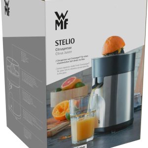 WMF Stelio Saftpresse elektrisch, Zitruspresse, Orangenpresse, 85 Watt, 2 Presskegel, Tropfstopp, Siebeinsatz, matt edelstahl [Energieklasse B] 33