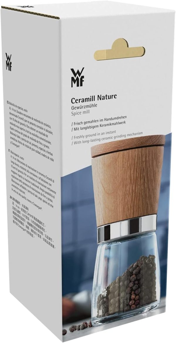 WMF Ceramill Nature Salz und Pfeffer Mühle, unbefüllt, für Salz, Pfeffer, Chilli, Salzmühle, Pfeffermühle Holz, Keramikmahlwerk 14