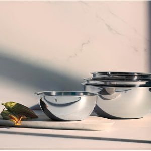 WMF Gourmet Schüsselset 4-teilig, Edelstahl Schüsseln für die Küche 1,0l - 3,5l, Rührschüssel, Salatschüssel, Servierschüssel, Cromargan, stapelbar 9