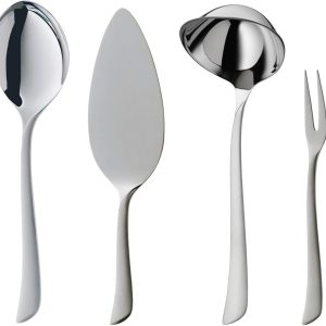 WMF Virginia Besteck Set 12 Personen, 66 teilig, 60 Teile mit Servierbesteck, Hohlheftmesser, Cromargan protect teilmattiert, kratzbeständig 26