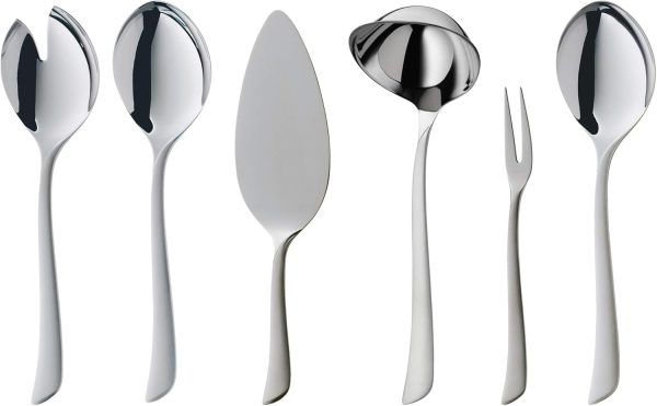 WMF Virginia Besteck Set 12 Personen, 66 teilig, 60 Teile mit Servierbesteck, Hohlheftmesser, Cromargan protect teilmattiert, kratzbeständig 4