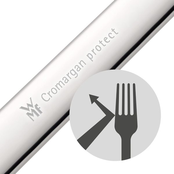 WMF Virginia Besteck Set 12 Personen, 66 teilig, 60 Teile mit Servierbesteck, Hohlheftmesser, Cromargan protect teilmattiert, kratzbeständig 6