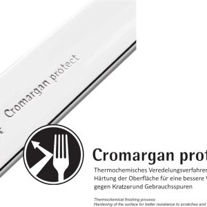 WMF Virginia Besteck Set 12 Personen, 66 teilig, 60 Teile mit Servierbesteck, Hohlheftmesser, Cromargan protect teilmattiert, kratzbeständig 52