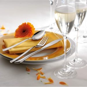 WMF Virginia Besteck Set 12 Personen, 66 teilig, 60 Teile mit Servierbesteck, Hohlheftmesser, Cromargan protect teilmattiert, kratzbeständig 54