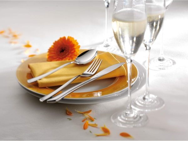 WMF Virginia Besteck Set 12 Personen, 66 teilig, 60 Teile mit Servierbesteck, Hohlheftmesser, Cromargan protect teilmattiert, kratzbeständig 18