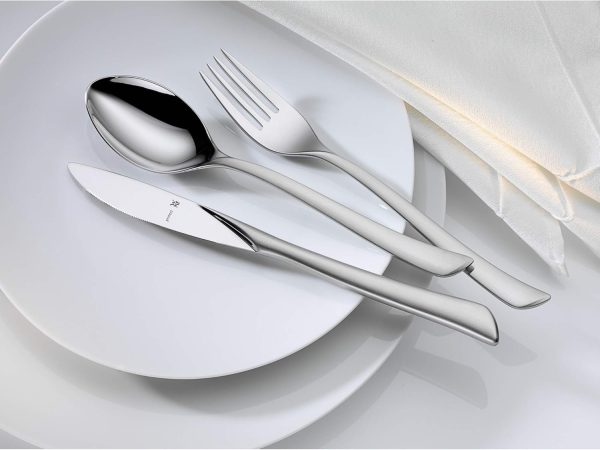 WMF Virginia Besteck Set 12 Personen, 66 teilig, 60 Teile mit Servierbesteck, Hohlheftmesser, Cromargan protect teilmattiert, kratzbeständig 19