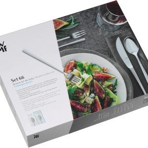WMF Virginia Besteck Set 12 Personen, 66 teilig, 60 Teile mit Servierbesteck, Hohlheftmesser, Cromargan protect teilmattiert, kratzbeständig 58