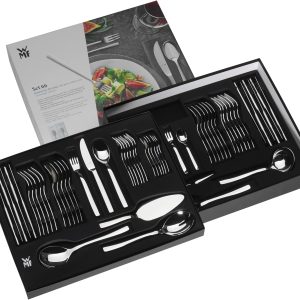 WMF Virginia Besteck Set 12 Personen, 66 teilig, 60 Teile mit Servierbesteck, Hohlheftmesser, Cromargan protect teilmattiert, kratzbeständig 60