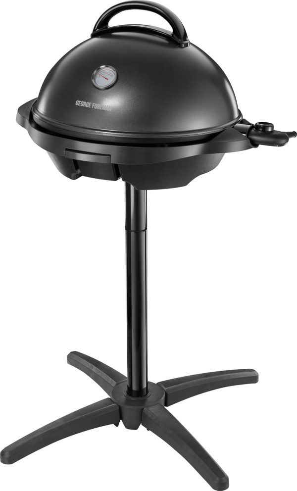 George Foreman Grill 2in1 Elektrogrill [Testsieger]: Standgrill & Tischgrill (Innen- & Außennutzung, Balkon & Küche, Ø44,5cm, Temperaturanzeige, Fettauffangschale, 2400W) Kugelgrill 22460-56, Schwarz 1