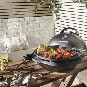 George Foreman Grill 2in1 Elektrogrill [Testsieger]: Standgrill & Tischgrill (Innen- & Außennutzung, Balkon & Küche, Ø44,5cm, Temperaturanzeige, Fettauffangschale, 2400W) Kugelgrill 22460-56, Schwarz 20