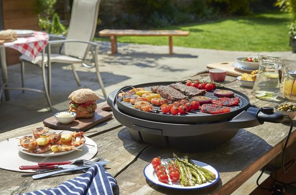 George Foreman Grill 2in1 Elektrogrill [Testsieger]: Standgrill & Tischgrill (Innen- & Außennutzung, Balkon & Küche, Ø44,5cm, Temperaturanzeige, Fettauffangschale, 2400W) Kugelgrill 22460-56, Schwarz 6
