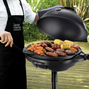 George Foreman Grill 2in1 Elektrogrill [Testsieger]: Standgrill & Tischgrill (Innen- & Außennutzung, Balkon & Küche, Ø44,5cm, Temperaturanzeige, Fettauffangschale, 2400W) Kugelgrill 22460-56, Schwarz 24