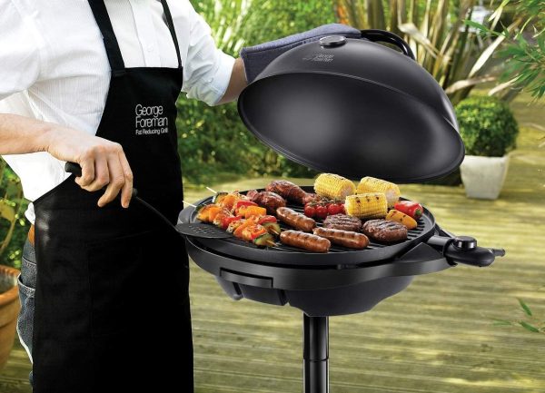 George Foreman Grill 2in1 Elektrogrill [Testsieger]: Standgrill & Tischgrill (Innen- & Außennutzung, Balkon & Küche, Ø44,5cm, Temperaturanzeige, Fettauffangschale, 2400W) Kugelgrill 22460-56, Schwarz 7