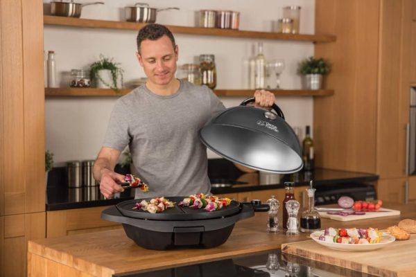 George Foreman Grill 2in1 Elektrogrill [Testsieger]: Standgrill & Tischgrill (Innen- & Außennutzung, Balkon & Küche, Ø44,5cm, Temperaturanzeige, Fettauffangschale, 2400W) Kugelgrill 22460-56, Schwarz 8