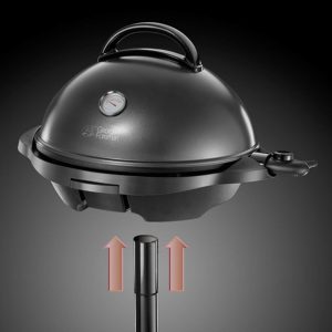 George Foreman Grill 2in1 Elektrogrill [Testsieger]: Standgrill & Tischgrill (Innen- & Außennutzung, Balkon & Küche, Ø44,5cm, Temperaturanzeige, Fettauffangschale, 2400W) Kugelgrill 22460-56, Schwarz 28