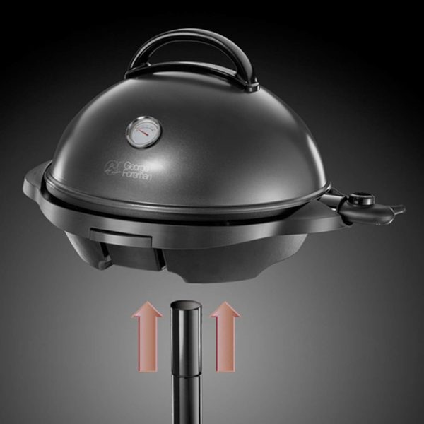 George Foreman Grill 2in1 Elektrogrill [Testsieger]: Standgrill & Tischgrill (Innen- & Außennutzung, Balkon & Küche, Ø44,5cm, Temperaturanzeige, Fettauffangschale, 2400W) Kugelgrill 22460-56, Schwarz 9