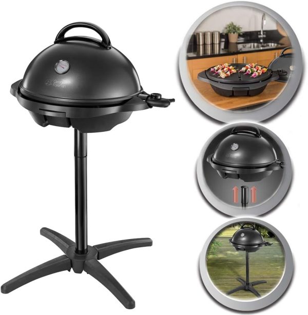 George Foreman Grill 2in1 Elektrogrill [Testsieger]: Standgrill & Tischgrill (Innen- & Außennutzung, Balkon & Küche, Ø44,5cm, Temperaturanzeige, Fettauffangschale, 2400W) Kugelgrill 22460-56, Schwarz 10