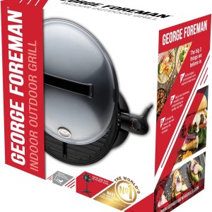 George Foreman Grill 2in1 Elektrogrill [Testsieger]: Standgrill & Tischgrill (Innen- & Außennutzung, Balkon & Küche, Ø44,5cm, Temperaturanzeige, Fettauffangschale, 2400W) Kugelgrill 22460-56, Schwarz 32