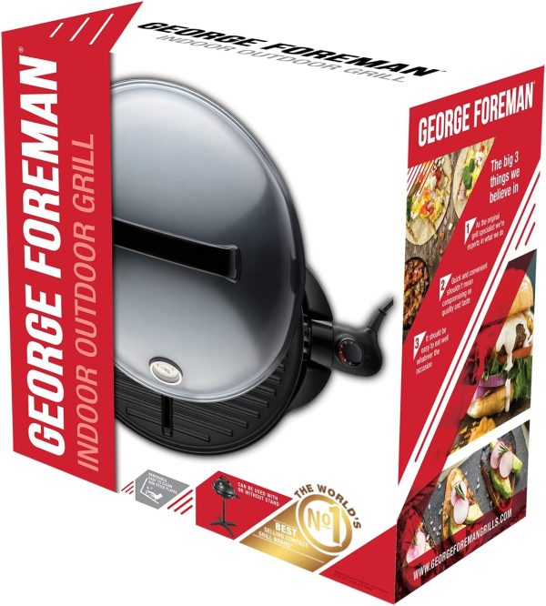 George Foreman Grill 2in1 Elektrogrill [Testsieger]: Standgrill & Tischgrill (Innen- & Außennutzung, Balkon & Küche, Ø44,5cm, Temperaturanzeige, Fettauffangschale, 2400W) Kugelgrill 22460-56, Schwarz 11
