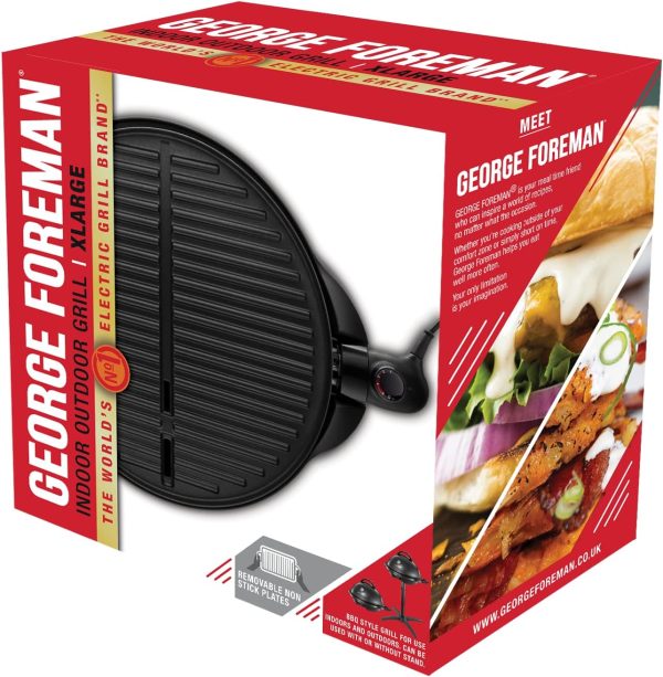 George Foreman Grill 2in1 Elektrogrill [Testsieger]: Standgrill & Tischgrill (Innen- & Außennutzung, Balkon & Küche, Ø44,5cm, Temperaturanzeige, Fettauffangschale, 2400W) Kugelgrill 22460-56, Schwarz 12