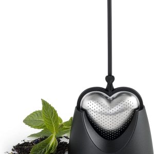 AdHoc Teefilter Big Heart, schwarz, Kunststoff/Edelstahl, L: 21 cm, B: 3 cm, mit Ständer: L: 22 cm, B: 9 cm [W] 16