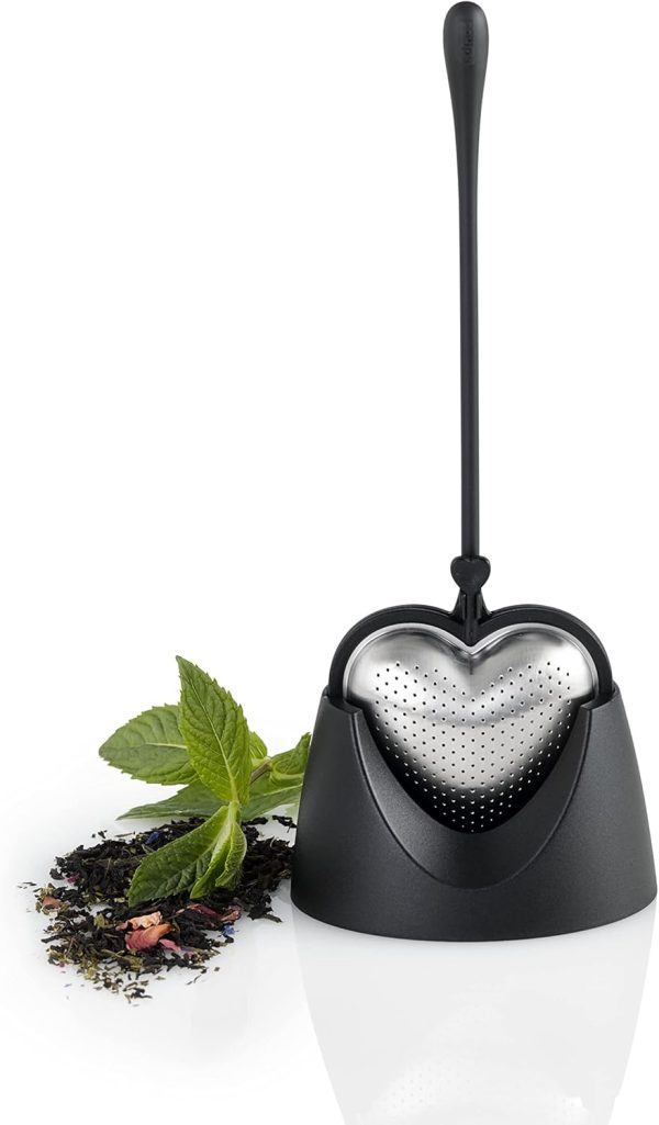 AdHoc Teefilter Big Heart, schwarz, Kunststoff/Edelstahl, L: 21 cm, B: 3 cm, mit Ständer: L: 22 cm, B: 9 cm [W] 5