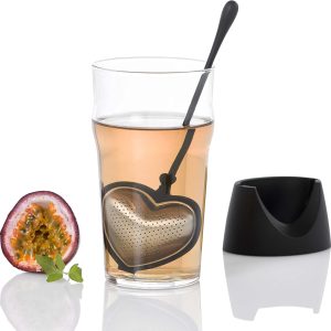 AdHoc Teefilter Big Heart, schwarz, Kunststoff/Edelstahl, L: 21 cm, B: 3 cm, mit Ständer: L: 22 cm, B: 9 cm [W] 20