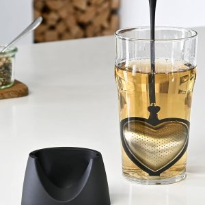 AdHoc Teefilter Big Heart, schwarz, Kunststoff/Edelstahl, L: 21 cm, B: 3 cm, mit Ständer: L: 22 cm, B: 9 cm [W] 22