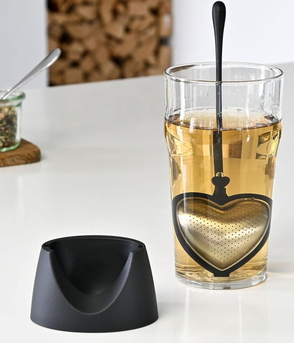 AdHoc Teefilter Big Heart, schwarz, Kunststoff/Edelstahl, L: 21 cm, B: 3 cm, mit Ständer: L: 22 cm, B: 9 cm [W] 8