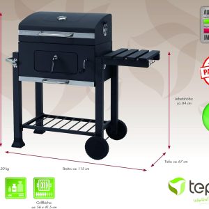 tepro Holzkohlegrill (Grillwagen) Toronto Click, Grillfläche: ca. 56 x 41,5 cm, mit Deckel, Edelstahl-Griff, Grillrost und Thermometer, Auf- und Abbau ohne Schrauben, Maße ca. 115 x 67 x 107 cm 21