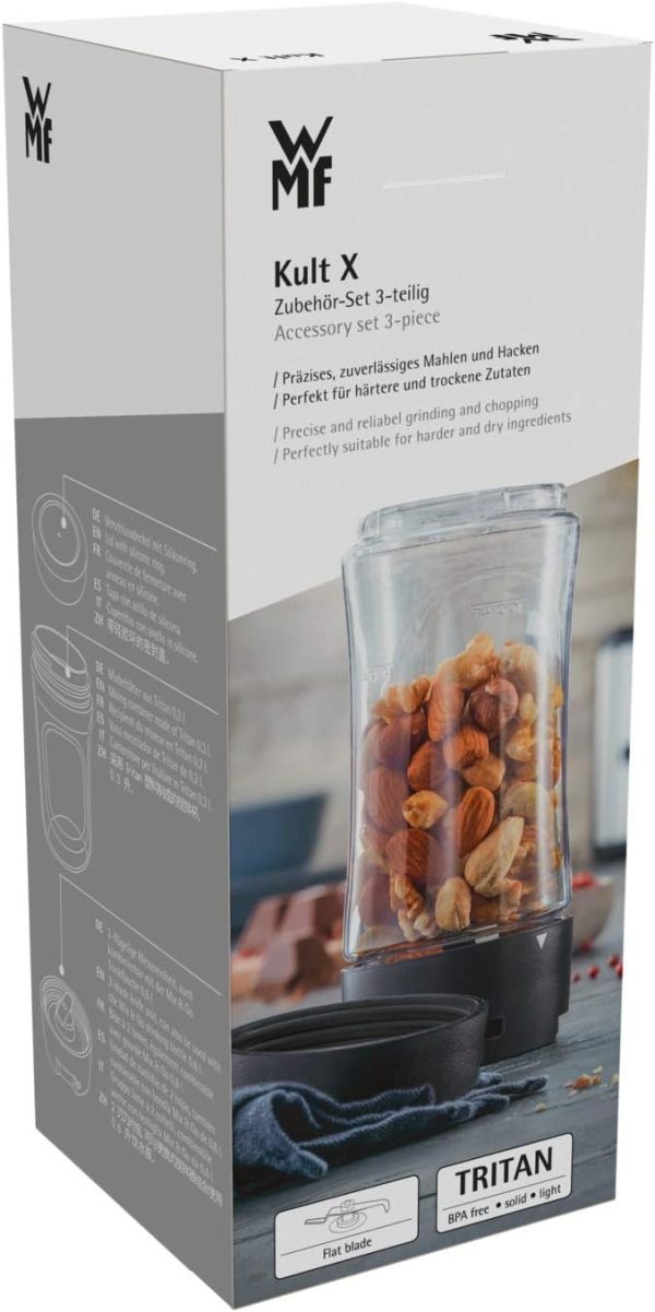 WMF Kult X Zubehör-Set, 3-teilig, Blendie Flasche, Mixbehälter 300 ml und Klinge mit Verschlussdeckel, für den Kult X Mix & Go und Küchenminis Smoothie-to-go 16