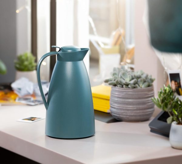 alfi ECO 1,0l, sea pine, Isolierkanne mit hygienischem Hartglaseinsatz aus Kunststoff, Drehverschluss mit bequemer Drucktaste, Ausgießen mit einer Hand, ideal als Kaffeekanne, Teekanne, BPA-frei 2