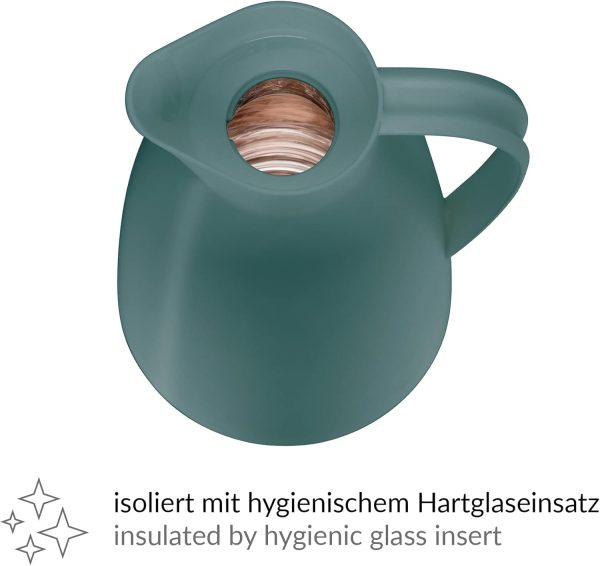 alfi ECO 1,0l, sea pine, Isolierkanne mit hygienischem Hartglaseinsatz aus Kunststoff, Drehverschluss mit bequemer Drucktaste, Ausgießen mit einer Hand, ideal als Kaffeekanne, Teekanne, BPA-frei 3