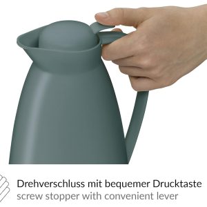 alfi ECO 1,0l, sea pine, Isolierkanne mit hygienischem Hartglaseinsatz aus Kunststoff, Drehverschluss mit bequemer Drucktaste, Ausgießen mit einer Hand, ideal als Kaffeekanne, Teekanne, BPA-frei 12