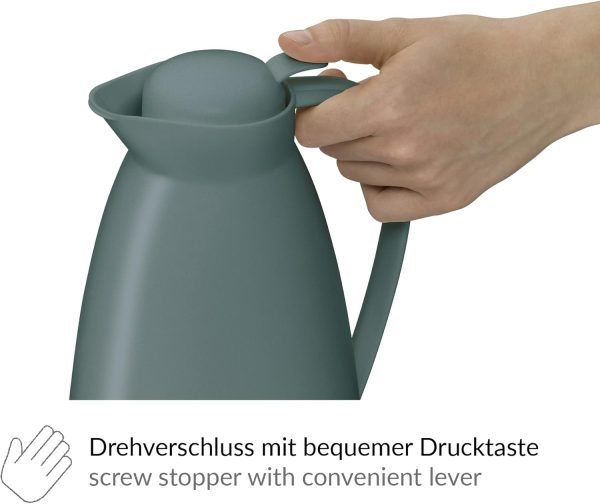 alfi ECO 1,0l, sea pine, Isolierkanne mit hygienischem Hartglaseinsatz aus Kunststoff, Drehverschluss mit bequemer Drucktaste, Ausgießen mit einer Hand, ideal als Kaffeekanne, Teekanne, BPA-frei 4