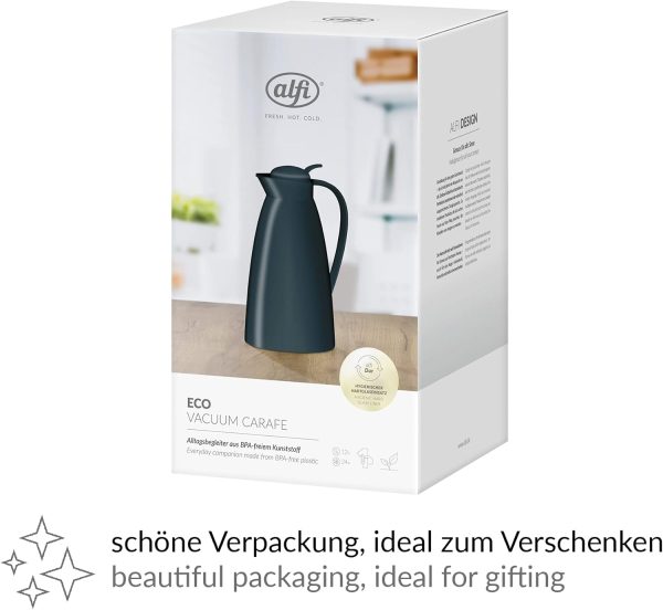 alfi ECO 1,0l, sea pine, Isolierkanne mit hygienischem Hartglaseinsatz aus Kunststoff, Drehverschluss mit bequemer Drucktaste, Ausgießen mit einer Hand, ideal als Kaffeekanne, Teekanne, BPA-frei 5