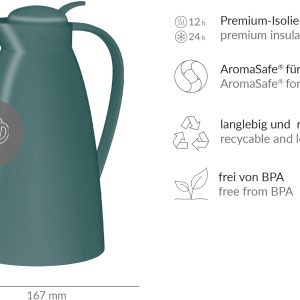 alfi ECO 1,0l, sea pine, Isolierkanne mit hygienischem Hartglaseinsatz aus Kunststoff, Drehverschluss mit bequemer Drucktaste, Ausgießen mit einer Hand, ideal als Kaffeekanne, Teekanne, BPA-frei 16