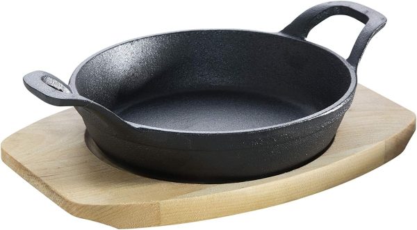 ALL'GRILL Gusseisenpfännchen mit 2 Griffen Ø 12 cm und Holzuntersetzer 1