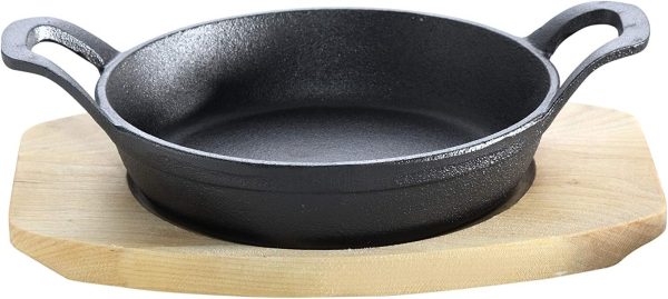 ALL'GRILL Gusseisenpfännchen mit 2 Griffen Ø 12 cm und Holzuntersetzer 2