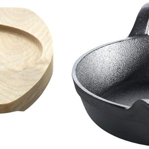 ALL'GRILL Gusseisenpfännchen mit 2 Griffen Ø 12 cm und Holzuntersetzer 7