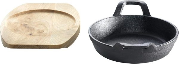 ALL'GRILL Gusseisenpfännchen mit 2 Griffen Ø 12 cm und Holzuntersetzer 3
