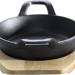 ALL'GRILL Gusseisenpfännchen mit 2 Griffen Ø 12 cm und Holzuntersetzer 9
