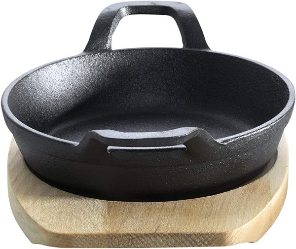 ALL'GRILL Gusseisenpfännchen mit 2 Griffen Ø 12 cm und Holzuntersetzer 4