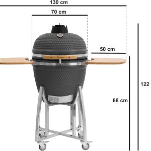 BBQ-Toro Kamado Grill Ø 52 cm "KURO", Grau | Holzkohlegrill mit Bambusablage, Thermometer, Holzgriff, Rollen | Keramikgrill Kamado, Keramik Grill mit Aktivbelüftung, Grill mit Ablage 12
